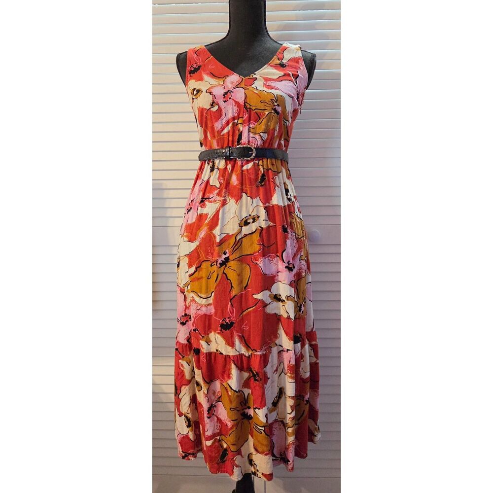 Nine West Floral Belted Midi Dress – Size Small0